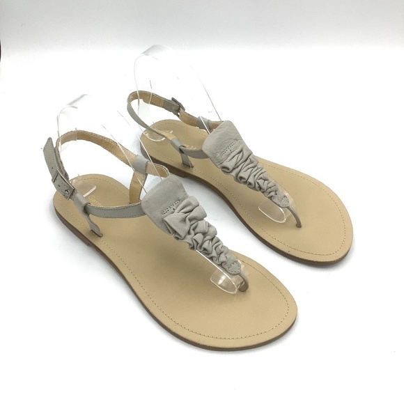 Garnet Hill Leather Ruffled Flats Tongue Sandals Made in Italy 8 - Picture 3 of 11